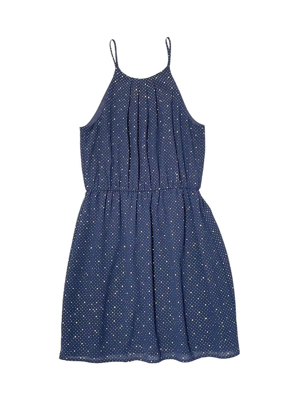 Collective Concepts Navy Gold Polka Dot Dress MP Pleated Sleeveless Midi